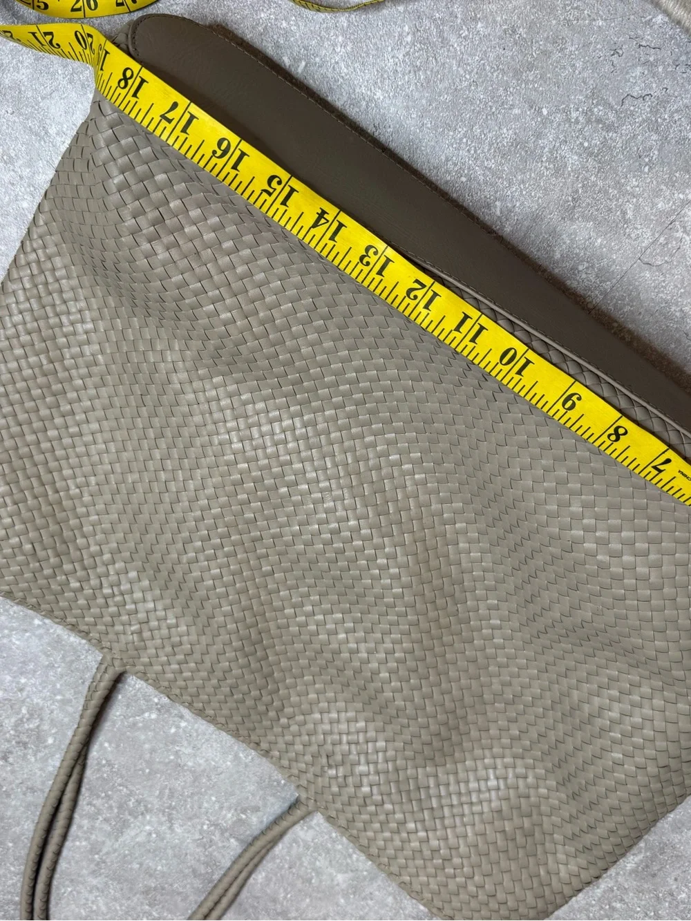 Quince Siena Handwoven Tote Italian Leather Tote in Light Grey Taupe